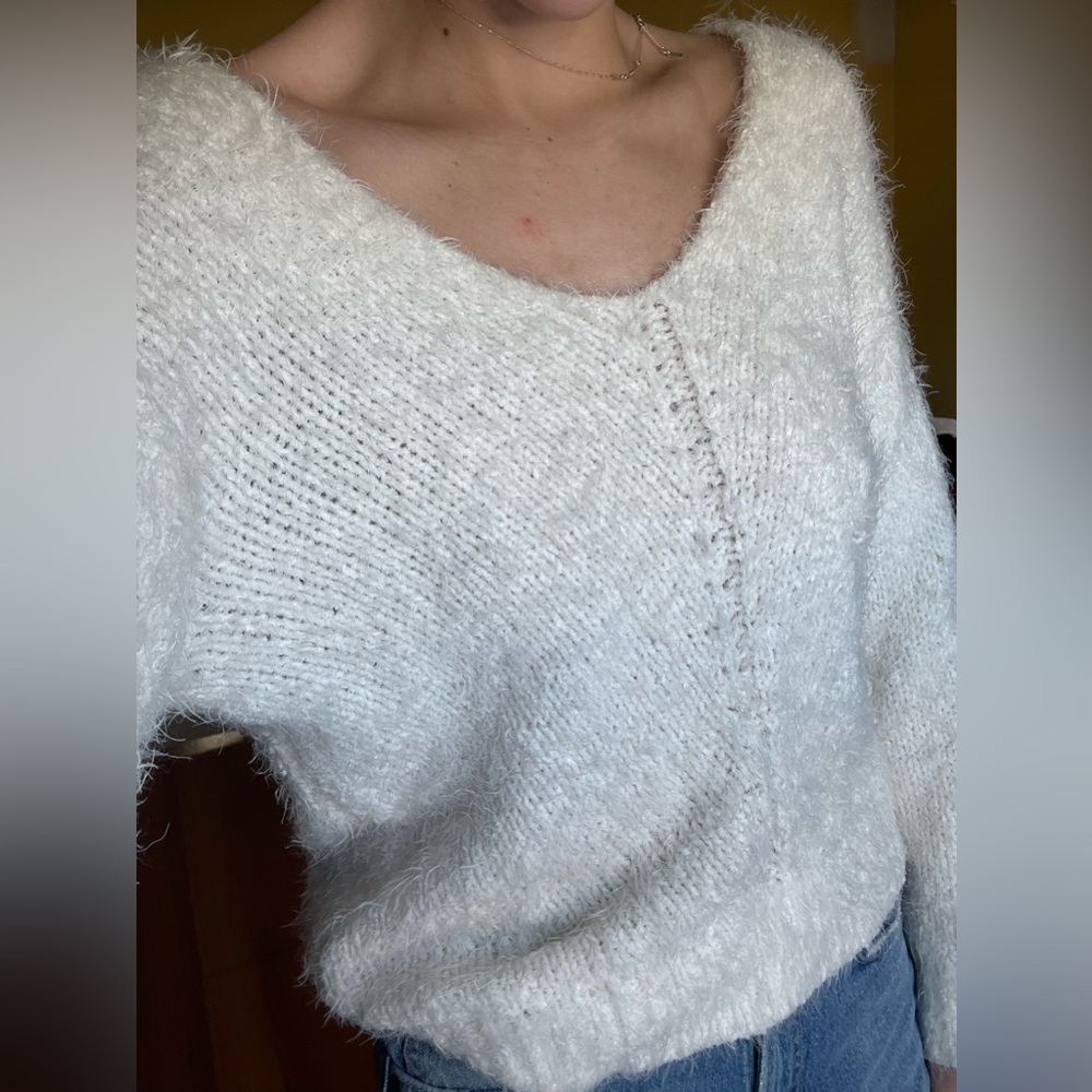 White Fuzzy BP sweater